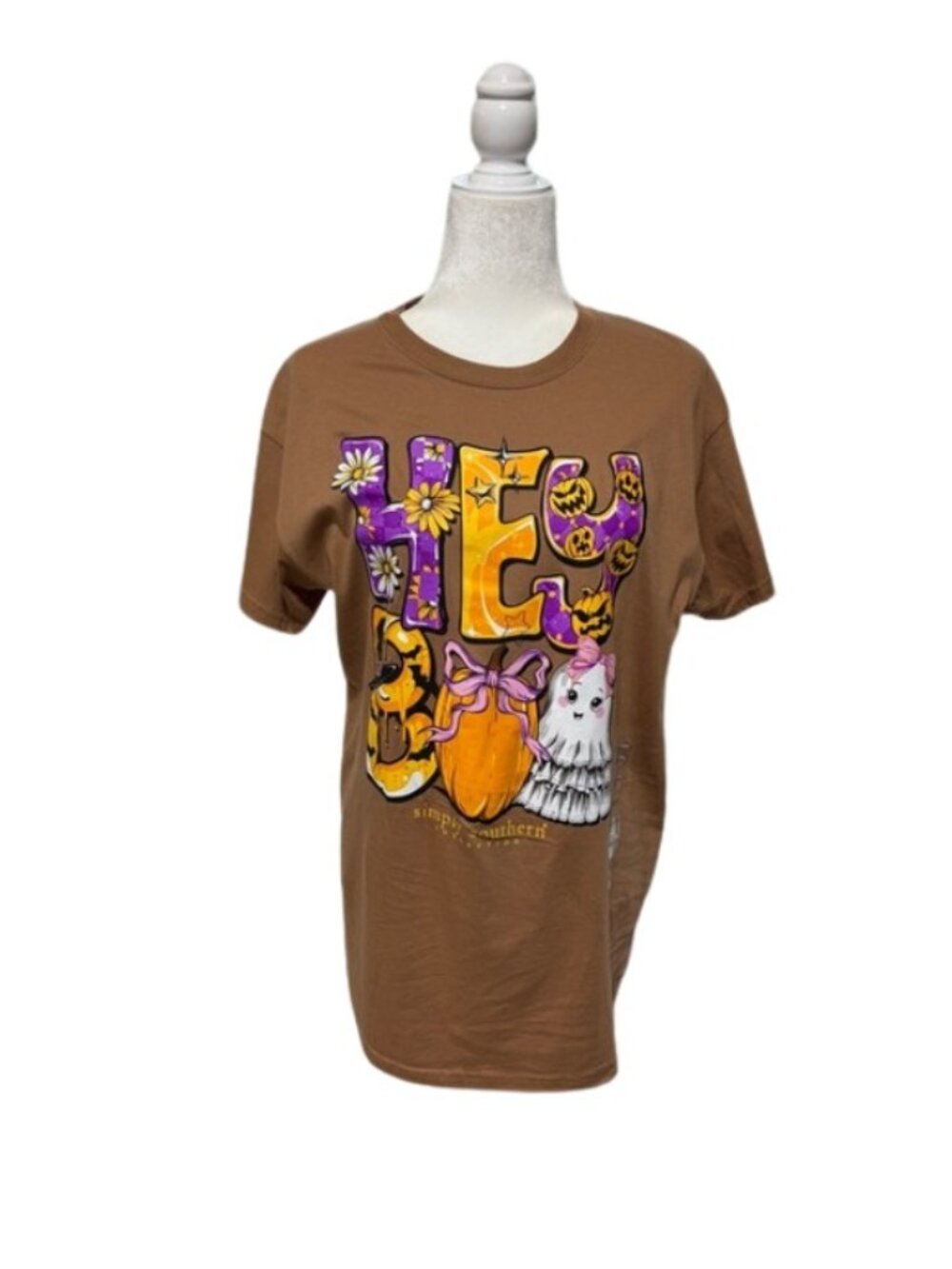 Simply Southern NWT Halloween Graphic Tee Chestnut Brown Medium FLAWED